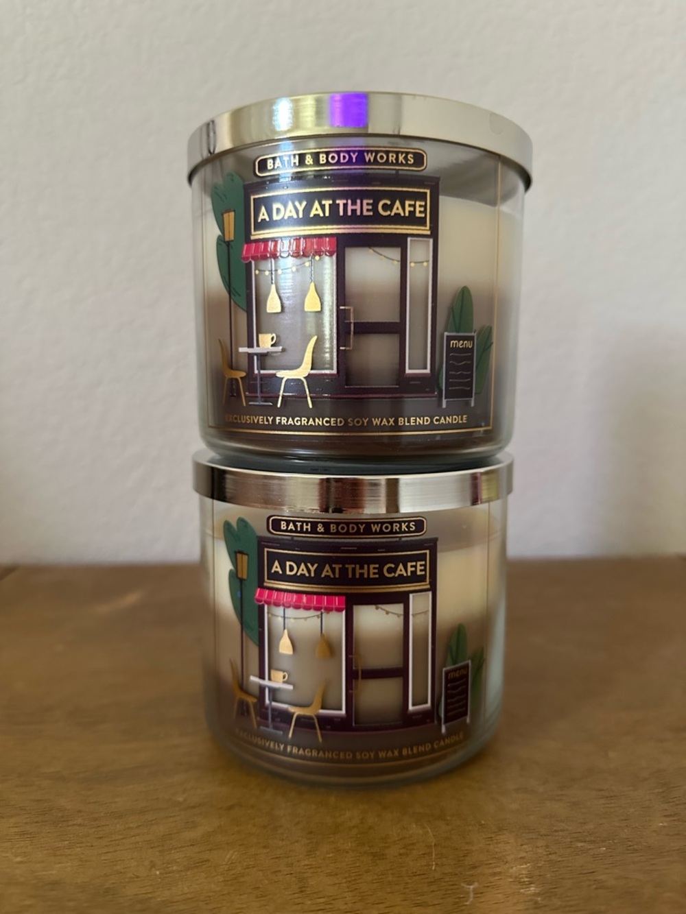 X2 Bath & Body Works A DAY AT THE CAFE 3 wick candles NEW